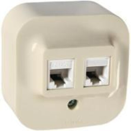 Розетка двойная Телефонная + Компьютерная RJ 11 + RJ 45 - категория 5e. Цвет Слоновая кость. Legrand Quteo (Легранд Кутео). 782251